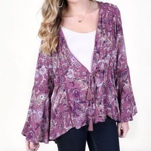 Altar’d State Purple Paisley Boho Tie-Front Top M